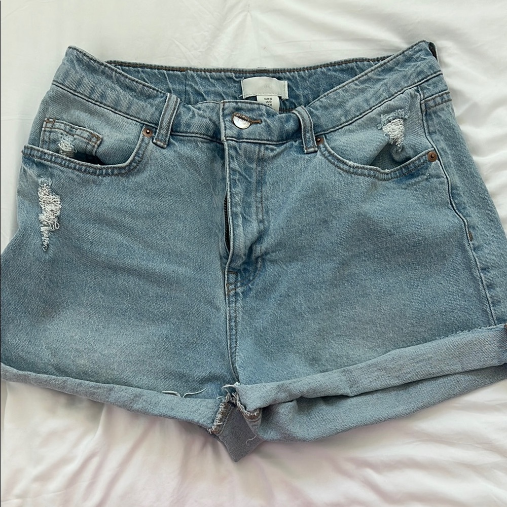 H&M Blue Jean Shorts High-Waisted Distressed